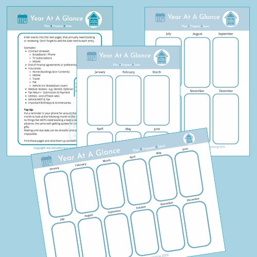 Pictures of the pages from the free download of the Year at a Glance pages